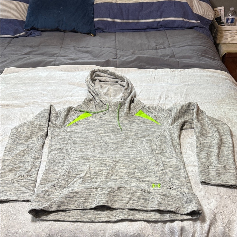 Under Armour Heather Gray Hoodie with Neon Green Highlights